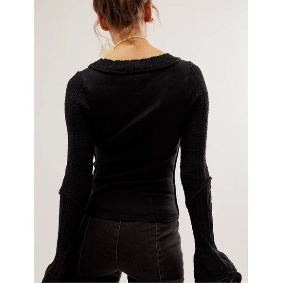 NWT FREE PEOPLE CUFFING SEASON TOP IN BLACK, $80 Small C5 - Picture 3 of 9